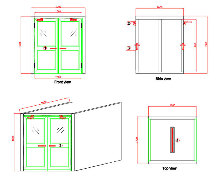 Caja de paso dinámica del área grande, paso del sitio limpio a través de la ventana con las puertas de oscilación dobles de la hoja 1